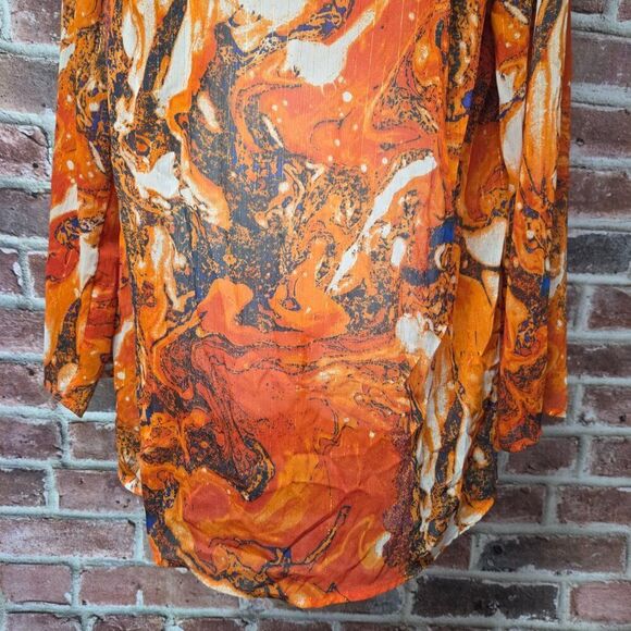 Lane Bryant Tunic 14/16 | Marble Print Beaded V Neck Flare Hem Sheer Boho Glam - Picture 6 of 7